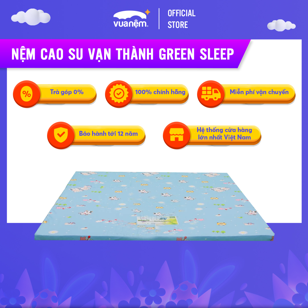 [Xả tồn đón tết] Nệm cao su cao cấp Vạn Thành Green Sleep - Thiết kế gấp 3 tiện lợi, đàn hồi cao, không gây đau lưng và cột sống