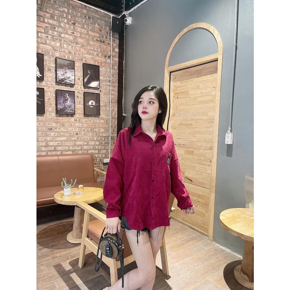 Áo sơ mi nhung tăm thêu Mickey nhiều màu Lovi