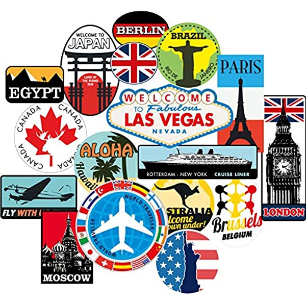 Set 30 Sticker chủ đề Du lịch, Travel ảnh ép lụa