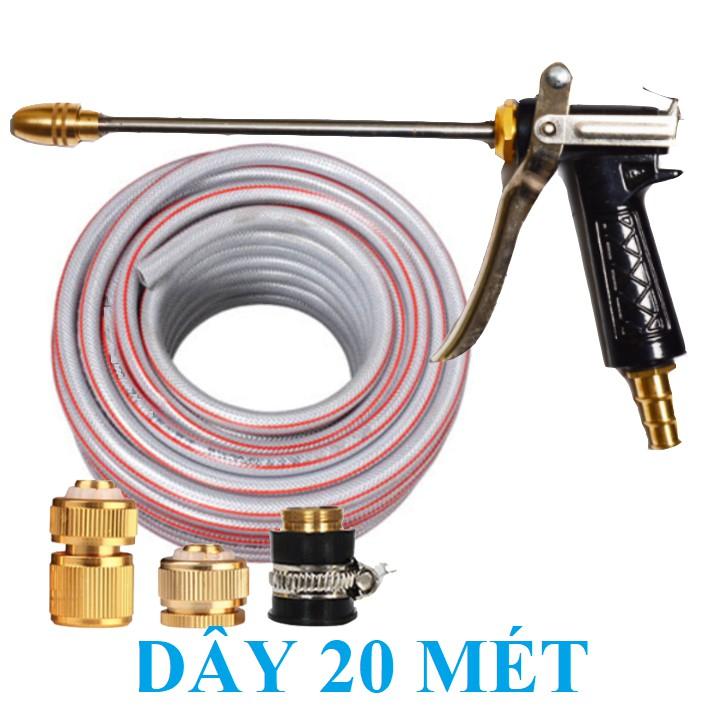 Bộ dây vòi xịt nước rửa xe, tưới cây, tăng áp 3 lần, loại 20m 206701-3 đầu đồng,cút đồng+tặng mở chai