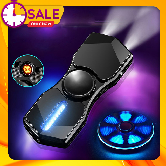 Bật Lửa Hột Quẹt Điện Kiêm Con Quay Spinner CÓ ĐÈN Chạy Chữ ILOVEYOU và Nhiều Hiệu Ứng (màu ngẫu nhiên)