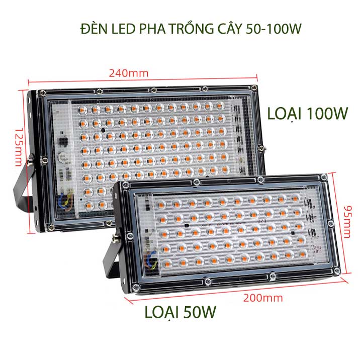 Đèn led pha chuyên trồng cây trong nhà, loại 100W-220V tản nhiệt hợp kim