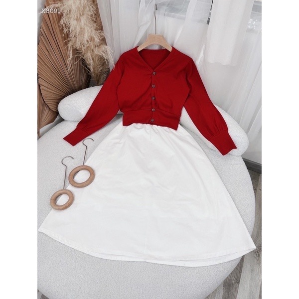 Set áo và chân váy, màu đỏ, trắng diện Tết, váy công sở, dự tiệc, đi chơi xinh