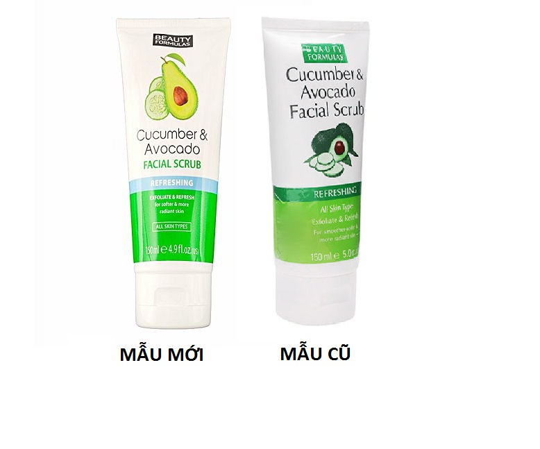 Sữa rửa mặt Beauty Formulas Cucumber & Avocado Facial Scrub 150ml - tẩy tế bào chết tinh chất dưa leo