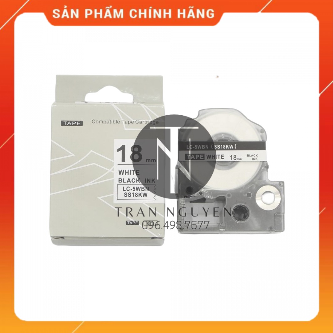 Nhãn in Tepra SS18KW - Chữ đen nền trắng 18mm x 8m - Hàng nhập khẩu
