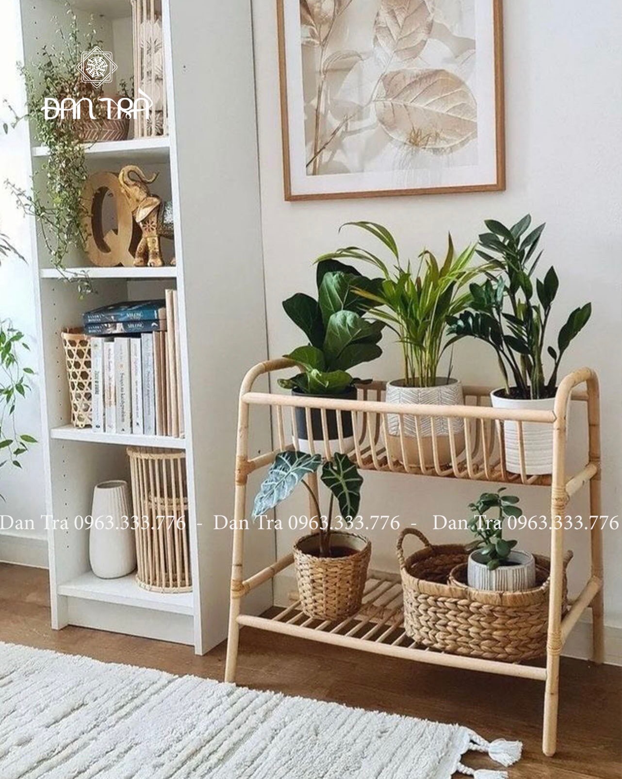 Kệ mây nhỏ 2 ngăn- Kệ Mây Decor Phòng- Kệ Mây Đựng Đồ Nhẹ Nhàng, Nhỏ Gọn - Nội Thất Mây Tre Đan Trà