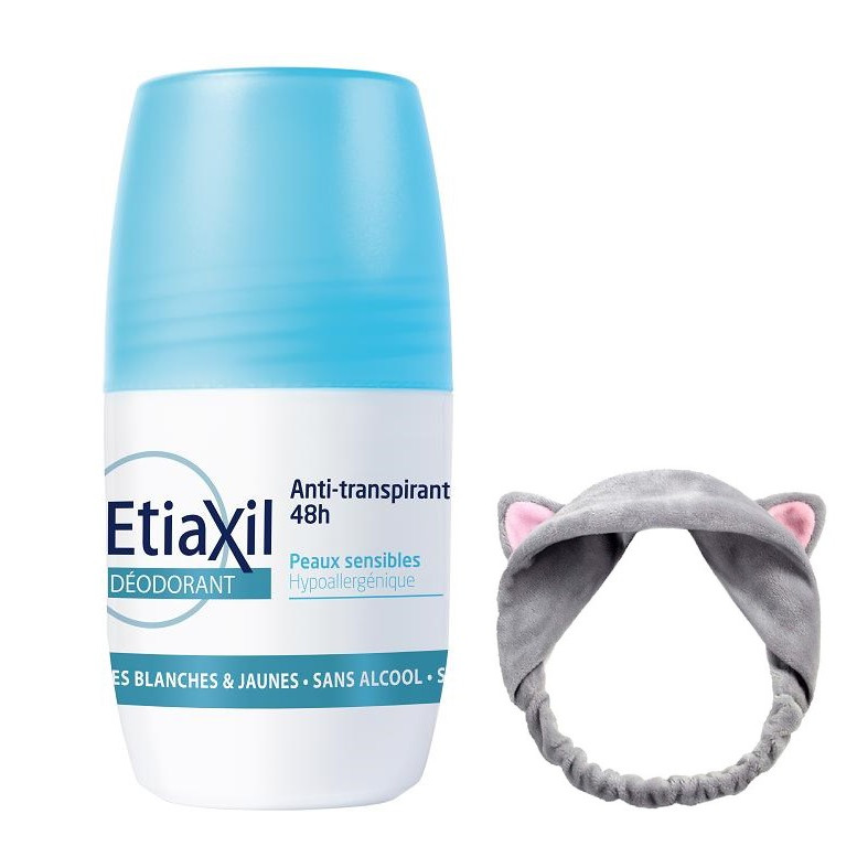 Lăn Khử Mùi Hàng Ngày Etiaxil Deodorant Anti Transpirant 48h 50ml + Tặng 1 Băng Đô Tai Mèo Xinh Xắn ( Màu Ngẫu Nhiên)