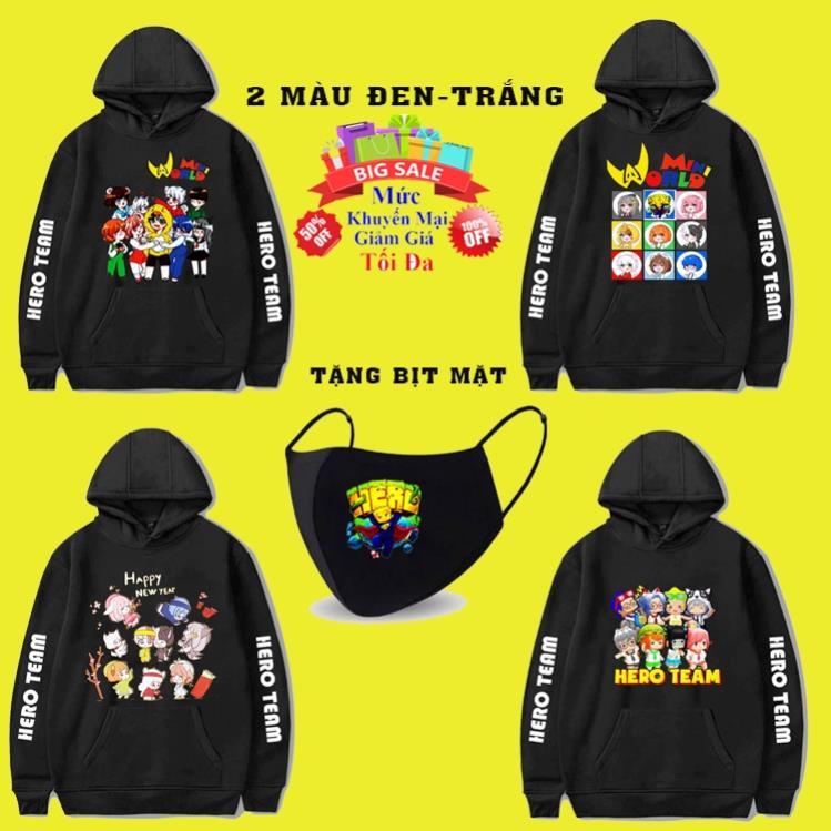 Sale 50% BST Áo HOODIE HERO TEAM - MINI WORLD - MINICRAFT kèm quà tặng bịt mặt