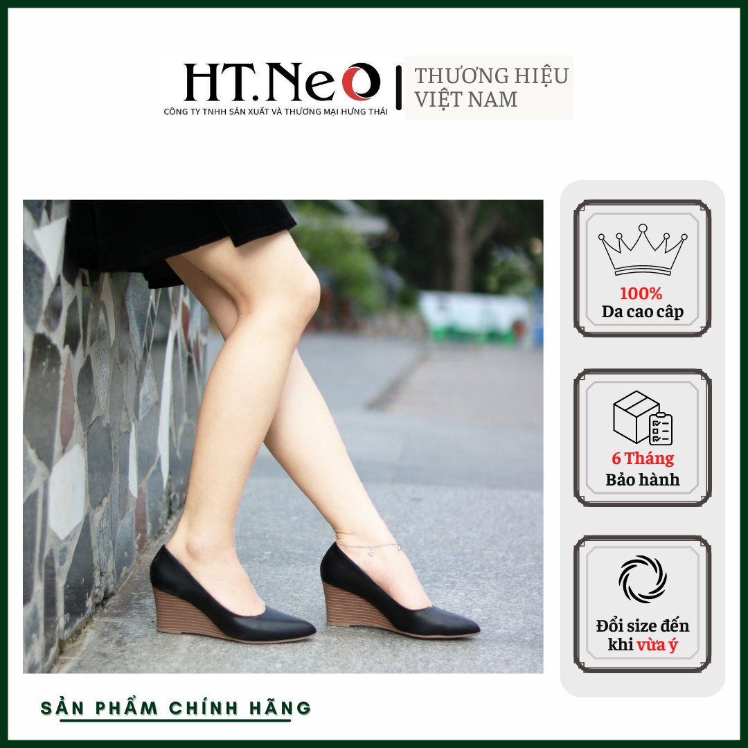 Giày xuồng nữ, giày bít đế xuồng cao 7cm HT.NeO da cao cấp mũi nhọn đẹp , nhẹ, sang trọng và cực dễ đi CS69