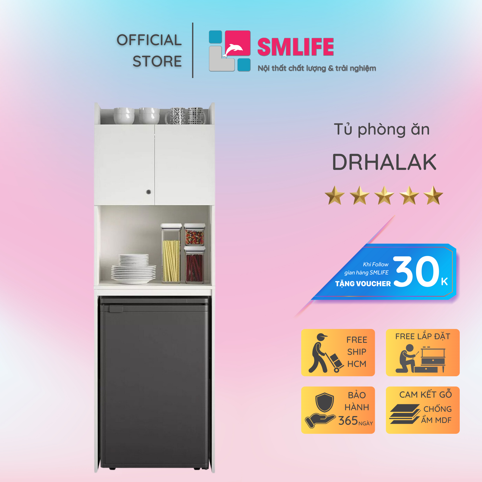 Tủ phòng ăn gỗ hiện đại SMLIFE Dehalak | Gỗ MDF dày 17mm chống ẩm | D60xR40xC180cm