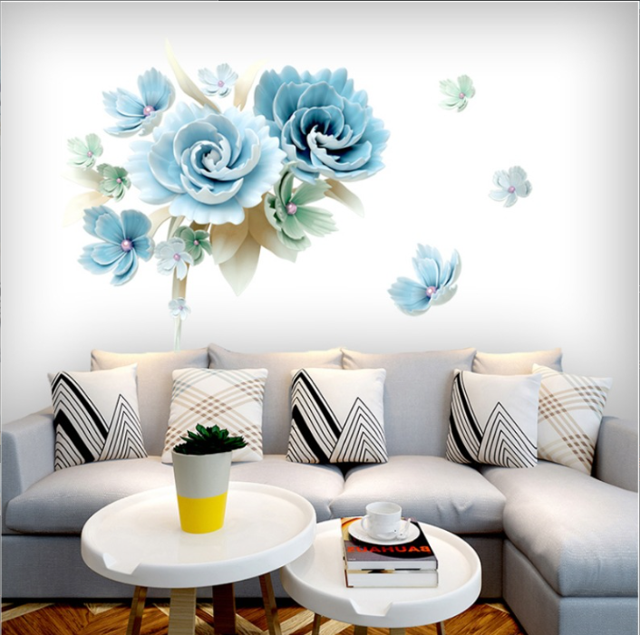 Decal trang trí tường - Hoa Mẫu Đơn xanh ngọc tinh tế