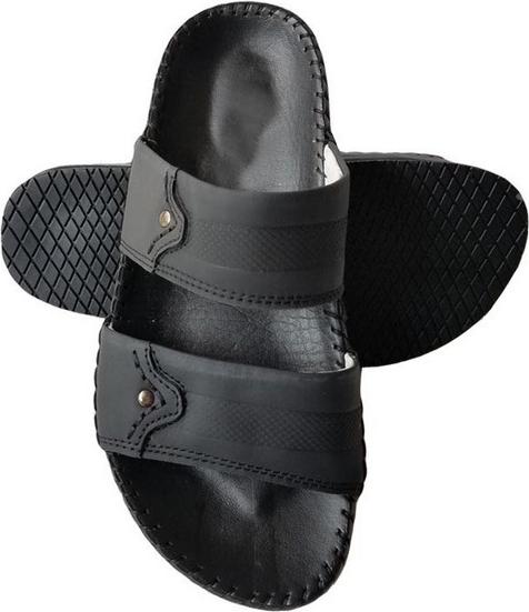 Dép Nam Quai Ngang Da Bò Đế Khâu Viền Thời Trang Màu Đen - TC03864