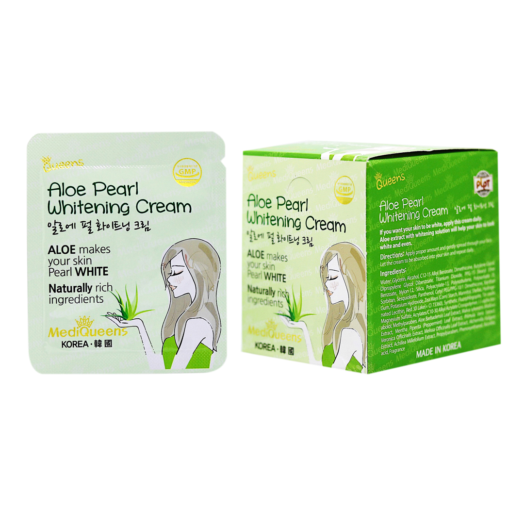 Hộp 25 gói Kem dưỡng trắng da Tinh chất Nha đam MediQueens Aloe Pearl Whitening Cream (125g)