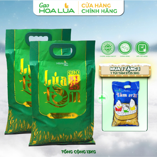 [TẶNG 3KG TẤM ST25] Combo 2 túi Gạo ST25 Lúa Tôm túi 5kg (Tổng 13kg)