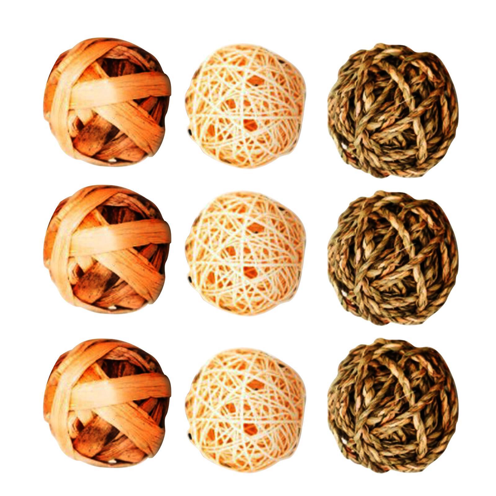 9Pcs Natural Material Rabbit Chew Toys Bunny Treat Ball Teething Chewable Interactive Toys Parrot Toys for Guinea Pigs Hamster Kitten Indoor