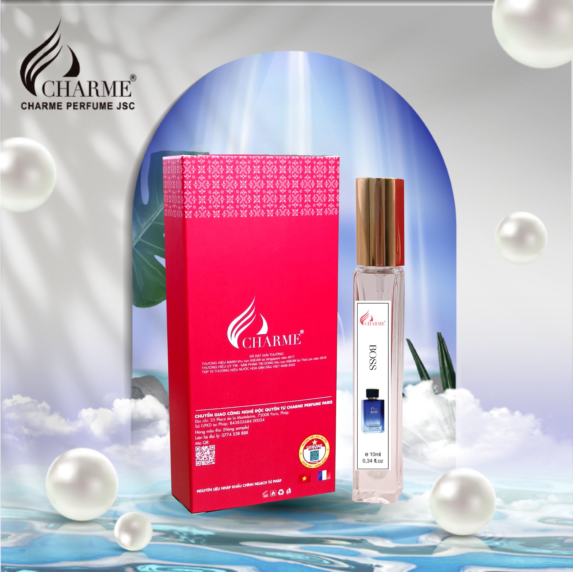 Nước hoa nam cao cấp, Charme Boss, chai Test mini, hương thơm mạnh mẽ, lưu hương lâu 10ml