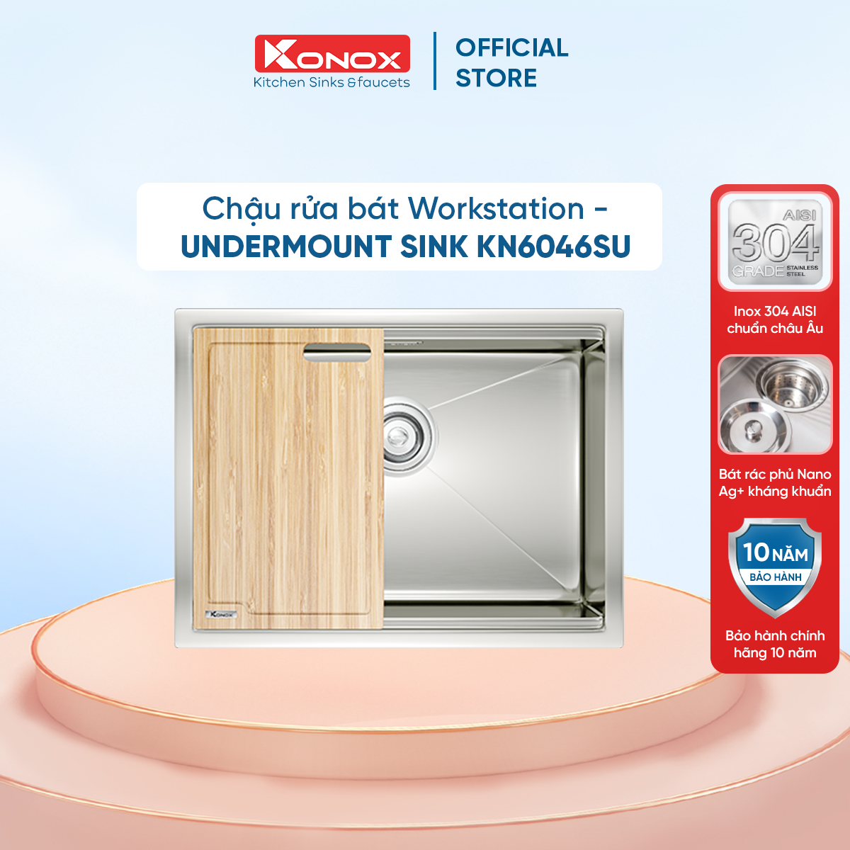 Chậu rửa bát inox 1 hố KONOX Undermount Series Model KN6046SU