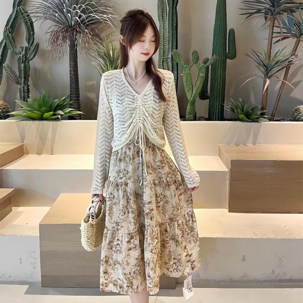 Áo len LƯỚI Montoghi dệt kim họa tiết SÓNG RÚT DÂY Quảng Châu xinh xắn