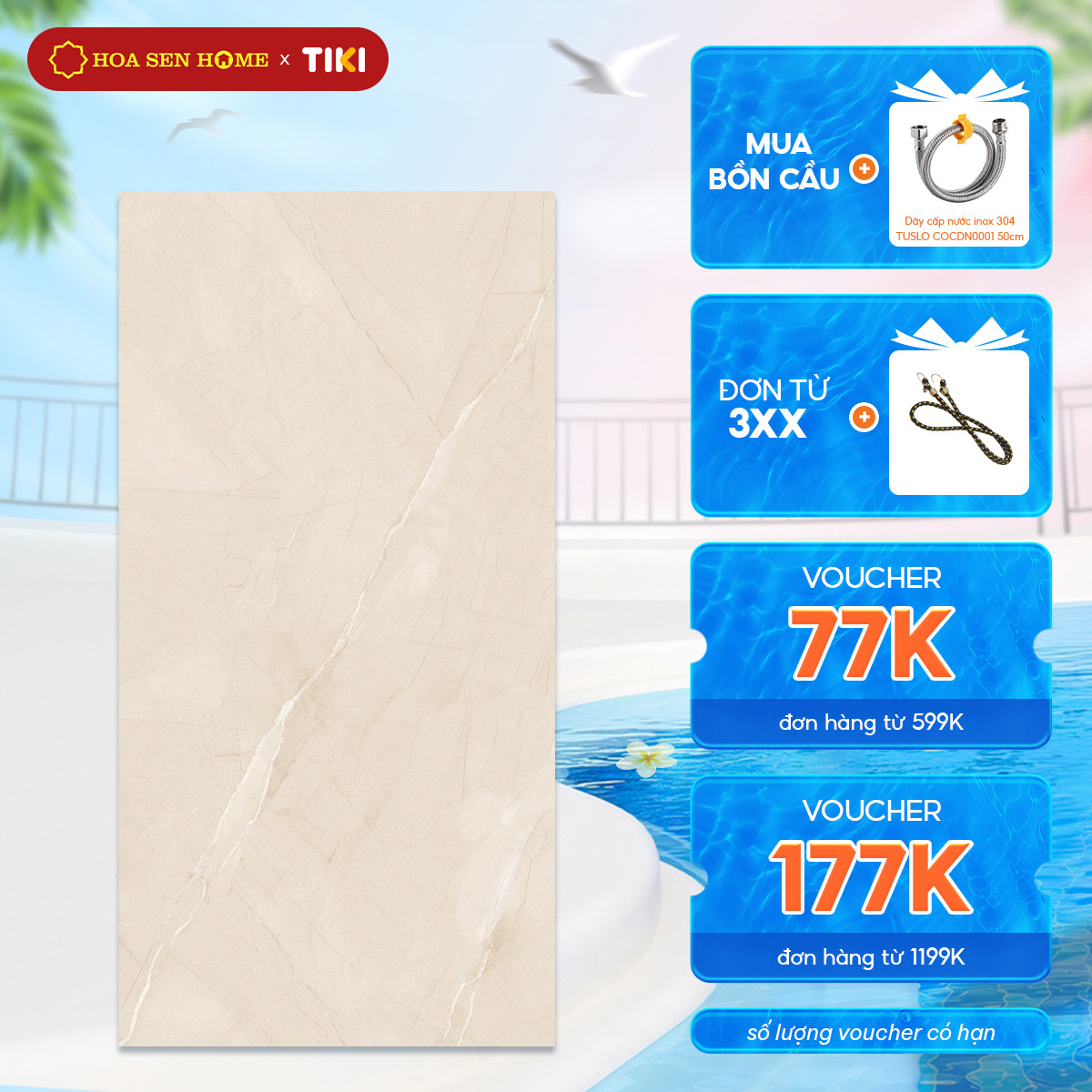 Gạch lát nền granite LUSTRA INSPA0601200029 màu kem nhạt, vân đá tự nhiên, gạch 1 face, độ dày 9.4mm, kích thước 600mmx1200mm, thùng 2 viên - Hàng chính hãng