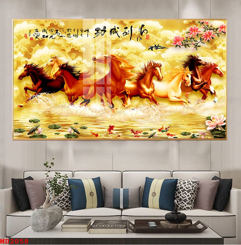Tranh Bát Mã Truy Phong Đem Tài Lộc Cho Gia Chủ - Tranh Canvas Treo Tường Phong Thủy