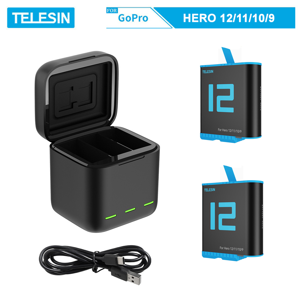 Combo sạc 3 + 2 pin TELESIN cho GOPRO HERO 9, GOPRO HERO 10, GOPRO HERO 11, GOPRO HERO 12 - (CSG9-01)