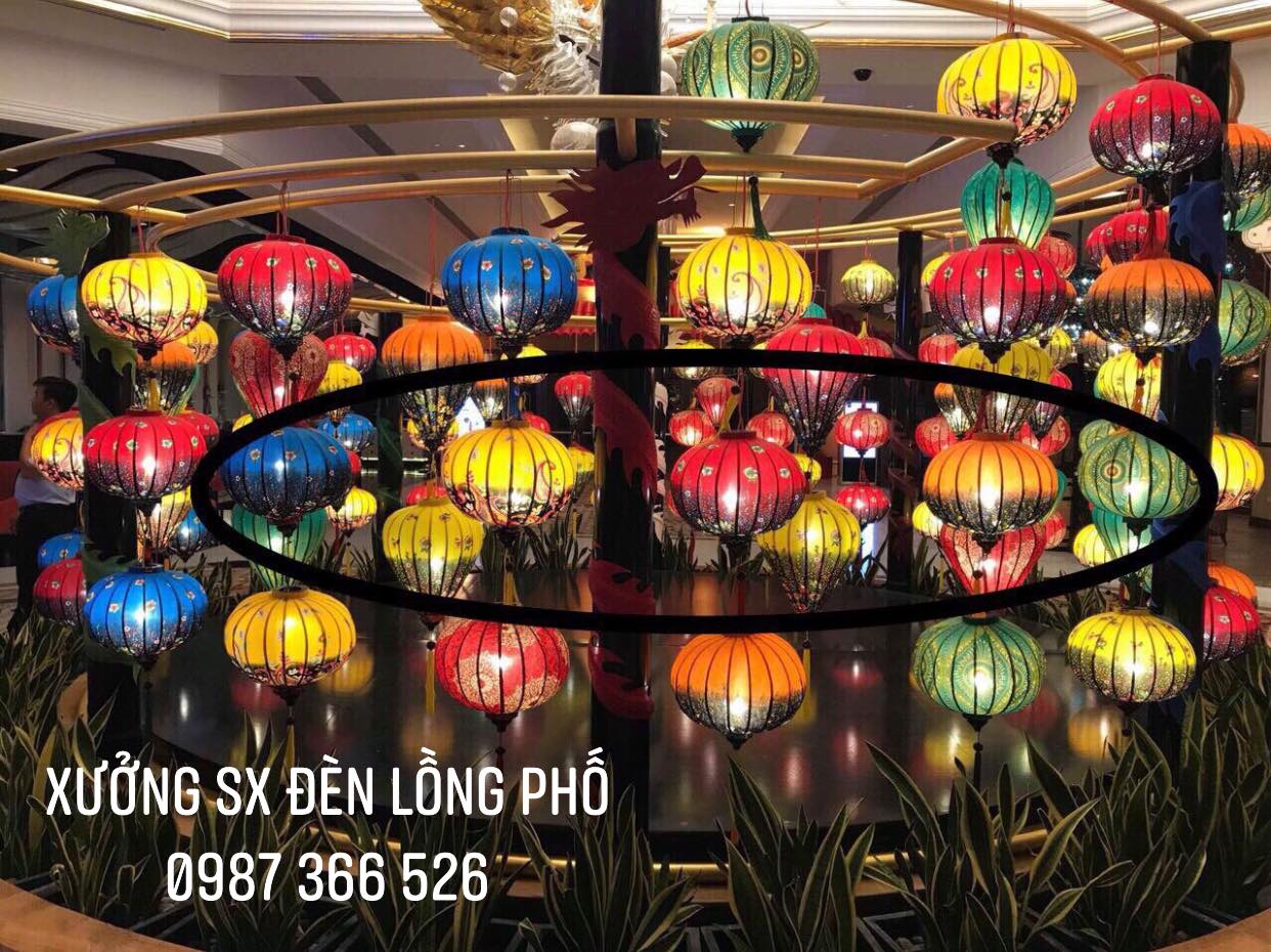 Đèn lồng vải lanh hoa họa tiết xắn size 40 cm