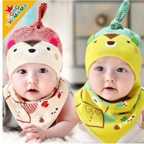 Sét mũ và yếm cotton mềm mại cho bé