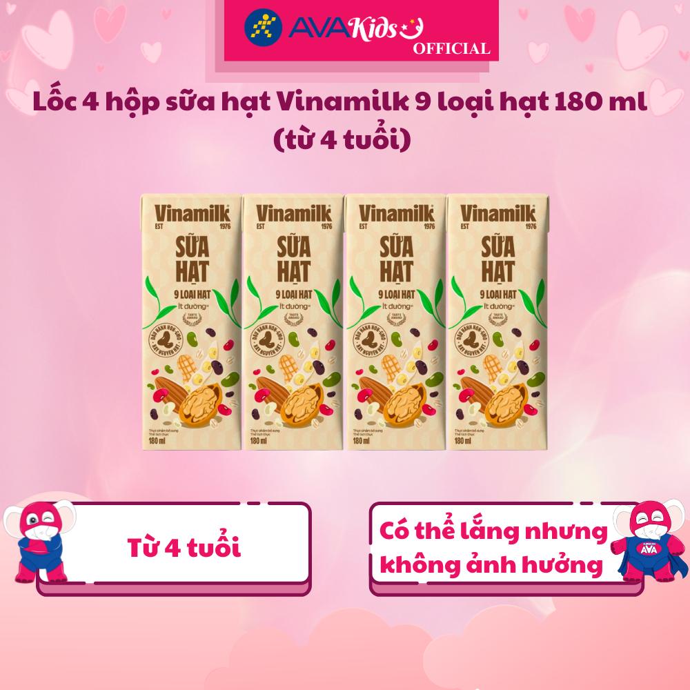 Lốc 4 hộp sữa hạt Vinamilk 9 loại hạt 180 ml (từ 4 tuổi) - Hàng Chính Hãng