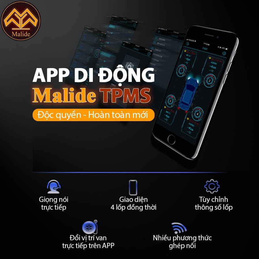 Cảm biến áp suất lốp van ngoài Malide kết nối APP di động + Đầu thu mini cảnh báo giọng nói - Model B03R03