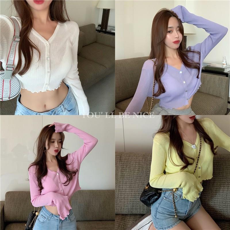 Áo Khoác Cardigan Tay Dài Cổ Chữ V Chống Nắng Thời Trang Cho Nữ