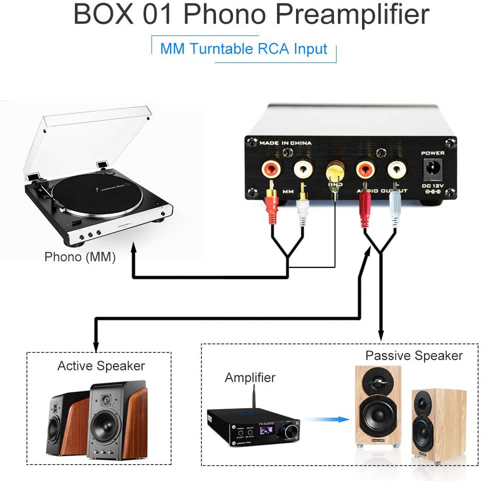 Bộ tiền khuếch đại FX-Audio BOX01 Phono Preamp RCA Input Output MM Phonograph Preamplifier for Turntable DC 12V Low Noise Pre-amp for Home Audio Stereo Recorder Player - Hàng Chính Hãng