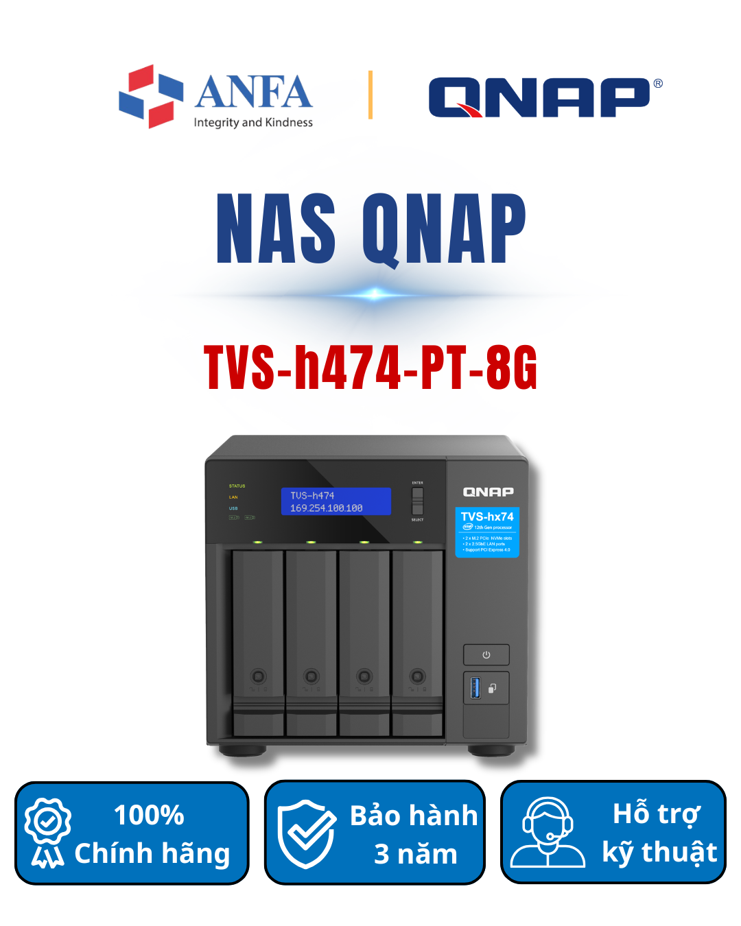 Thiết bị lưu trữ Nas QNAP, Model:TVS-h474-PT-8G-Hàng chính hãng