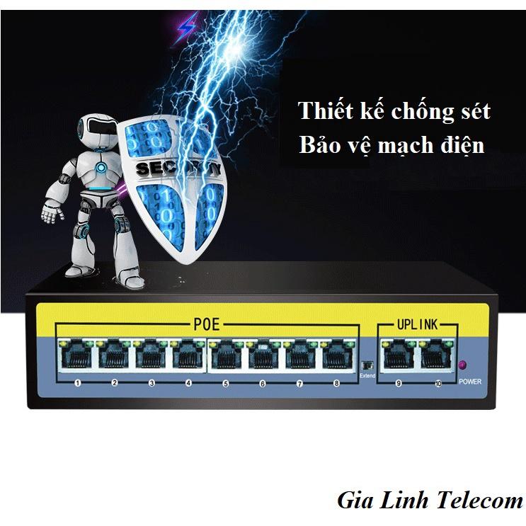 Bộ chia mạng Switch POE Smart 8 cổng 2 port uplink - chống sét