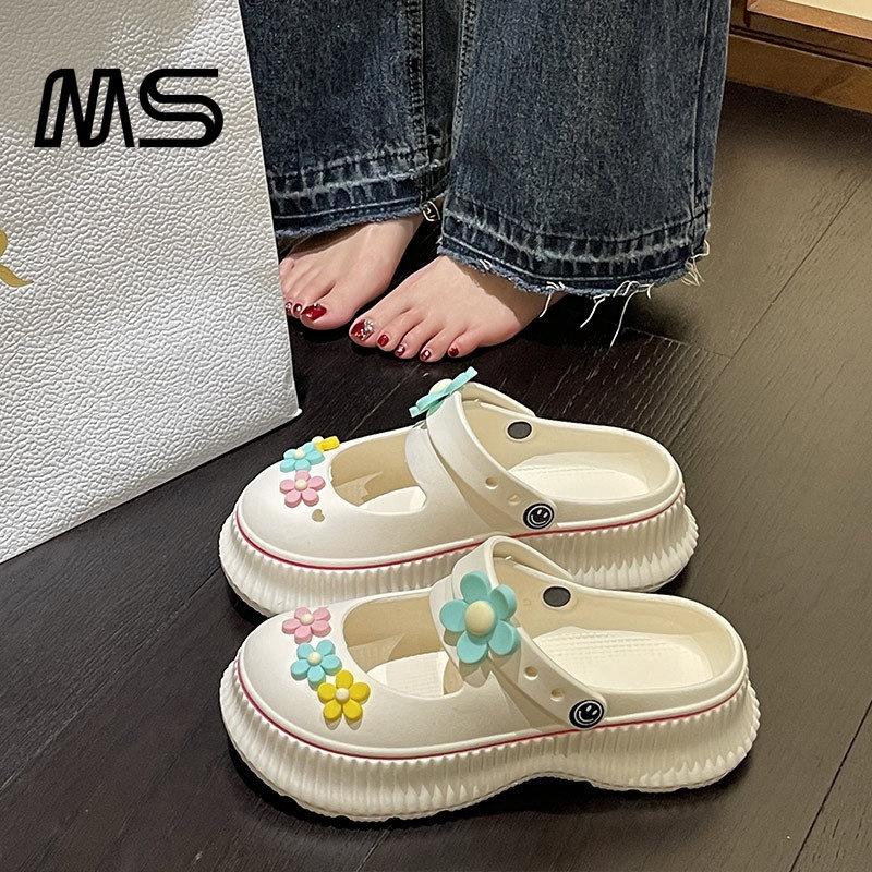 Dép sục nữ đế độn 4cm khoét đính sticker siêu cute chất eva siêu nhẹ chống nước đi mưa đi biển thoải masii - SL0