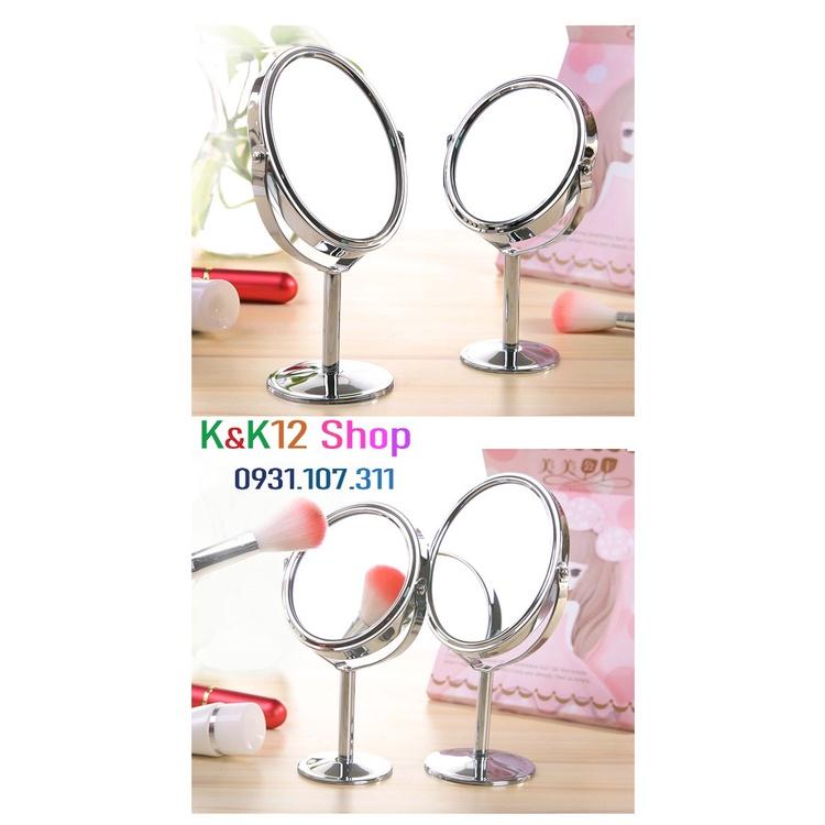 Gương trang điểm mini 2 mặt gương phẳng để bàn, một mặt có thể phóng to gấp 3 lần ảnh rõ nét.