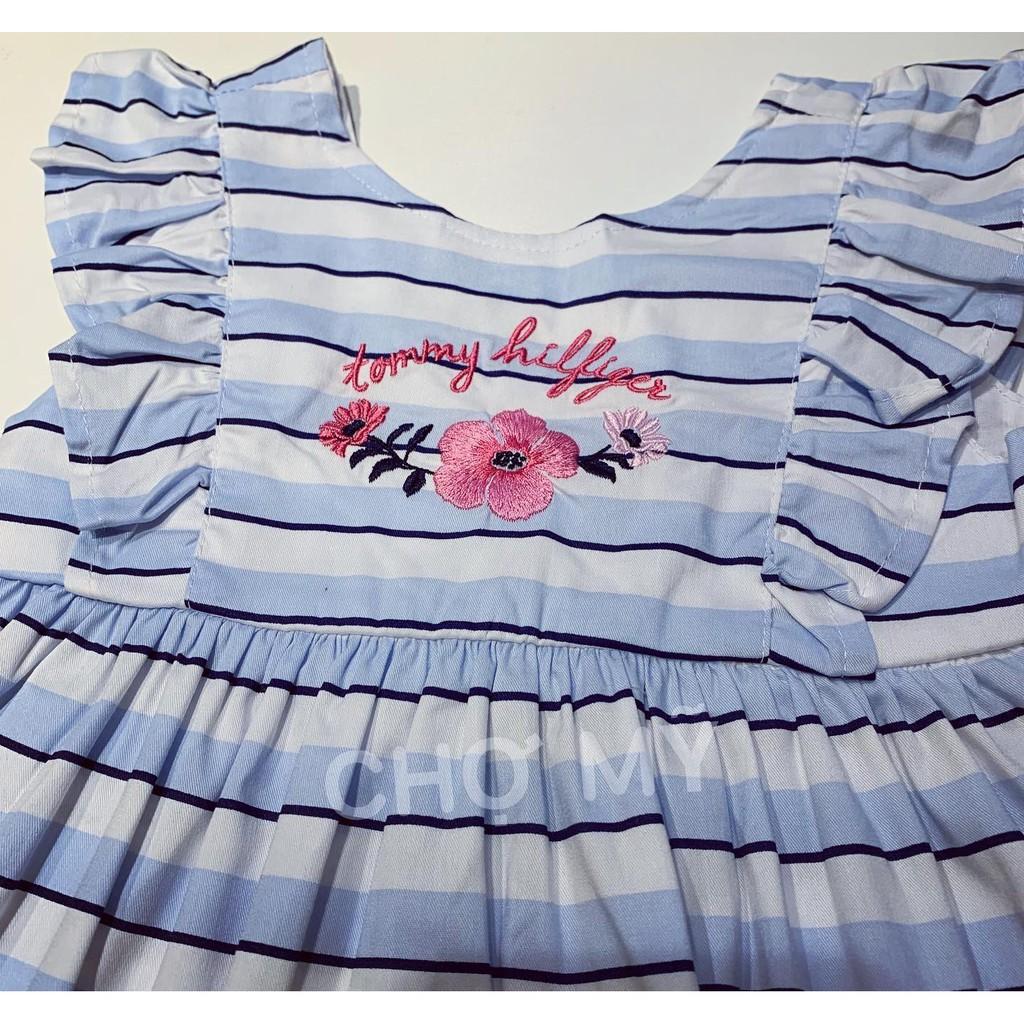 Áo váy kẻ thêu hoa