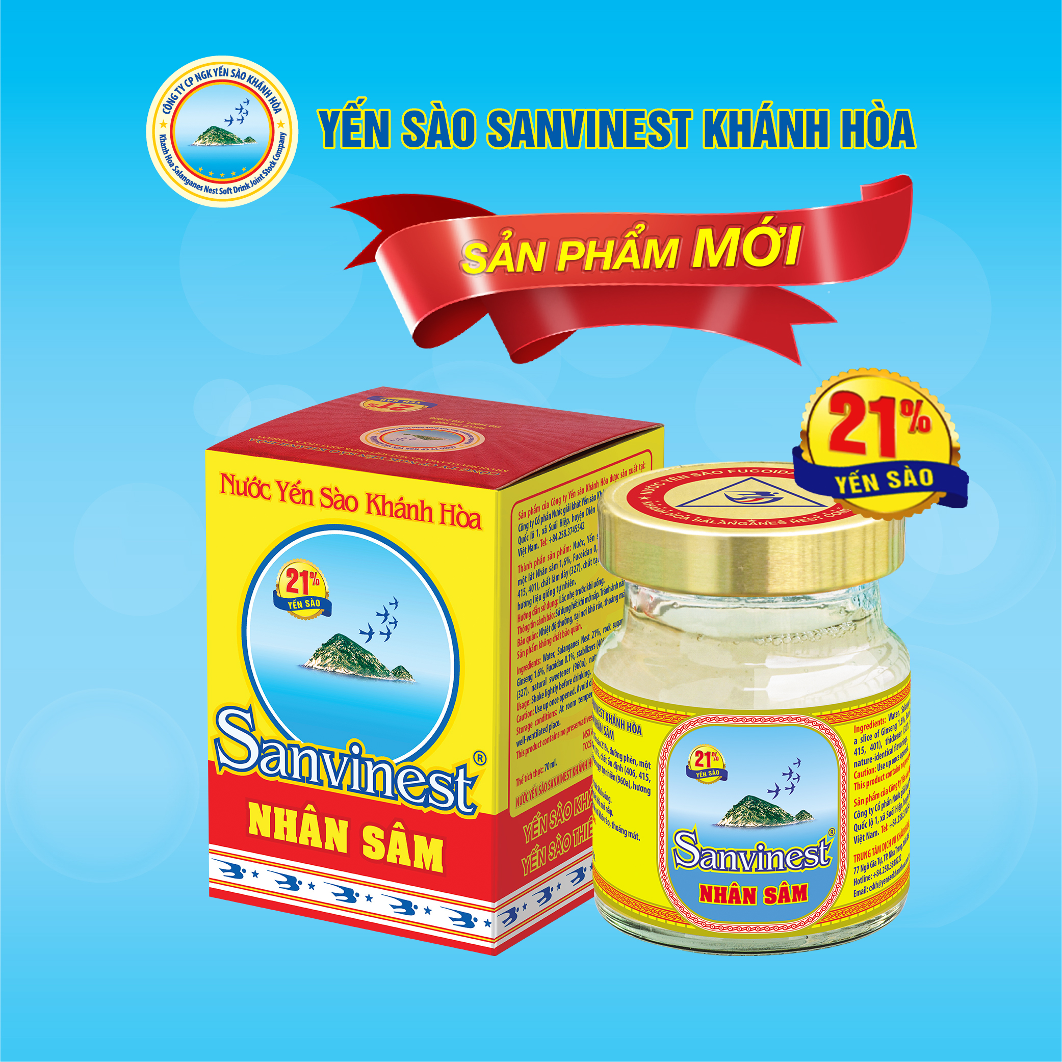 Nước Yến sào Sanvinest Khánh Hòa Fucoidan Nhân sâm 70ml - S207