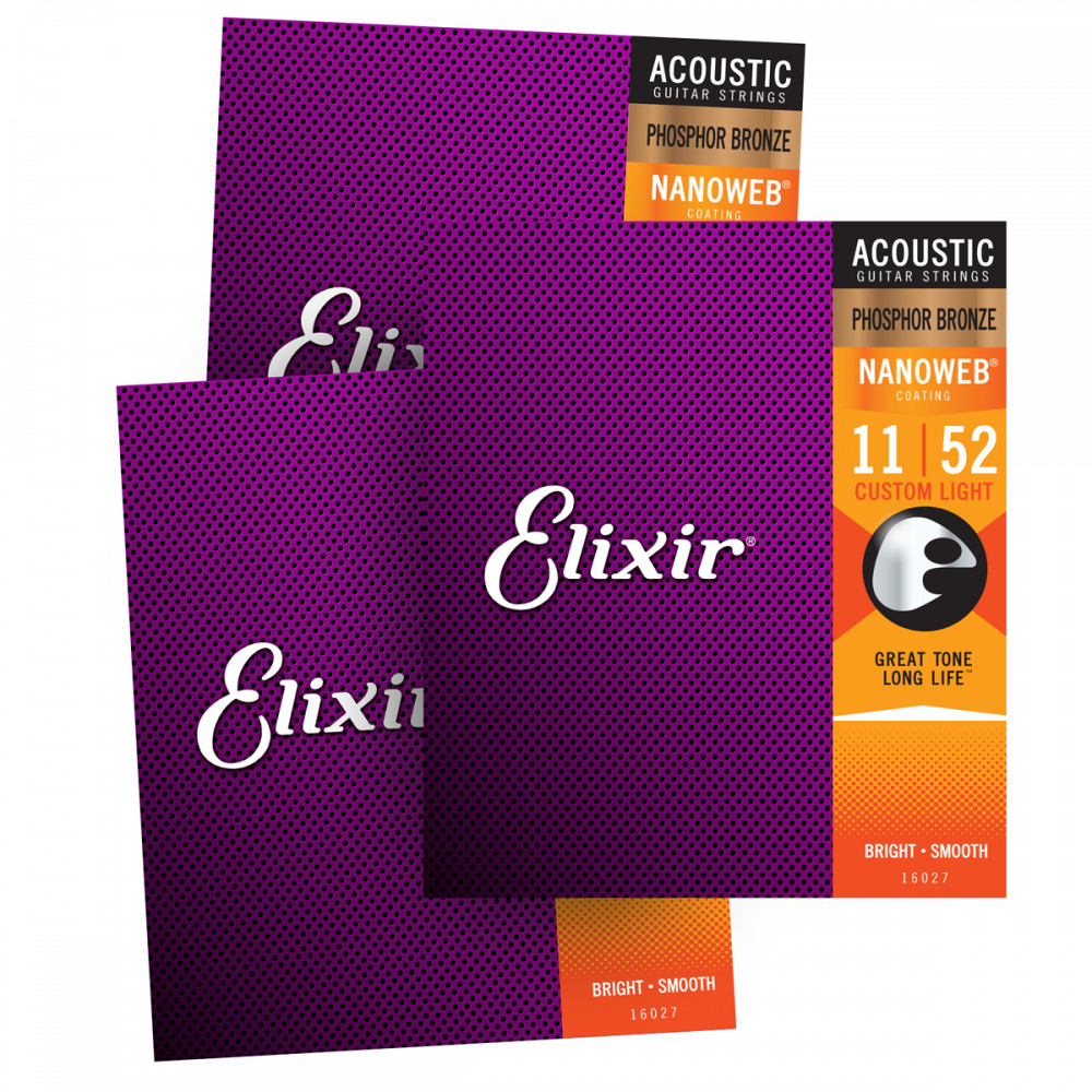 Elixir 16027 - Dây Đàn Acoustic Guitar Cỡ 11 (.011-.052) Phosphor Bronze Strings Custom Light - Hãng phân phối chính thức (Bộ Dây Ghi-ta phủ lớp Nanoweb cao cấp) - Kèm Móng Gảy DreamMaker