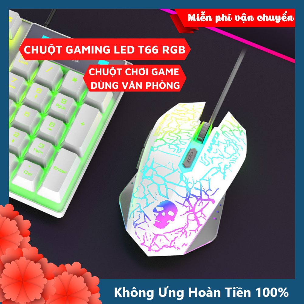 Chuột Máy Tính Gaming Led T66 RGB, 3 Mức Chỉnh DPI Siêu Nhạy Chơi Game, Dùng Văn Phòng Cho Máy Tính, Laptop, PC-HÀNG CHÍNH HÃNG