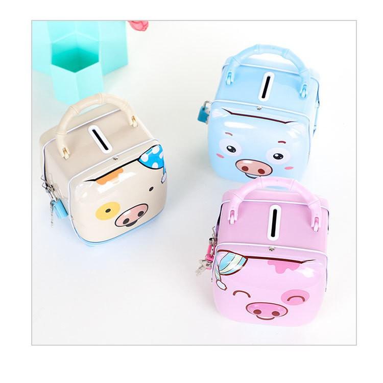 Két Sắt Mini Tiết Kiệm Có Khóa In Hình Heo Dễ Thương Cho Bé
