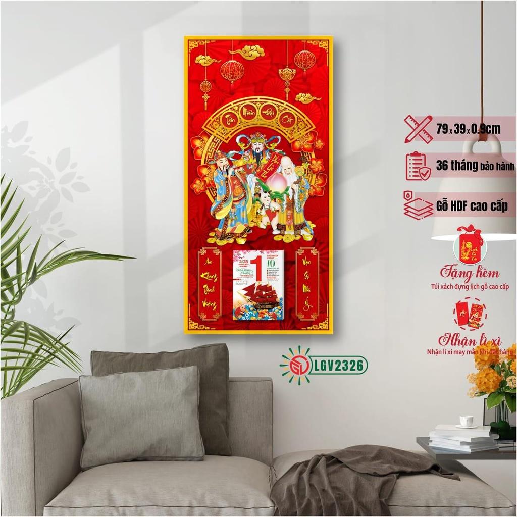 Lịch gỗ treo tường Tam đa Phúc Lộc Thọ - 79cm x 39cm