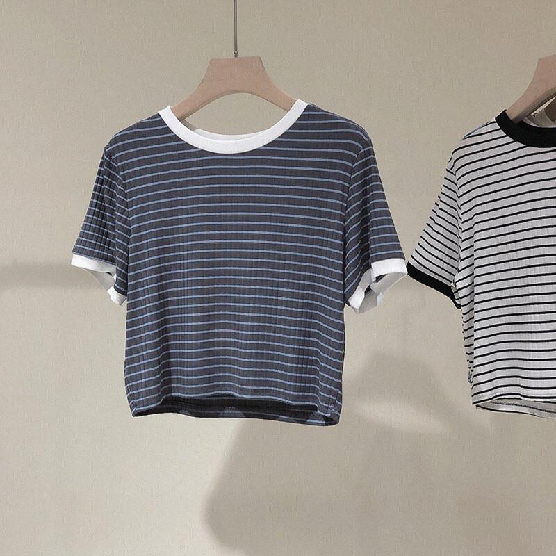 Áo thun ngắn croptop sọc ngang mềm mịn cute