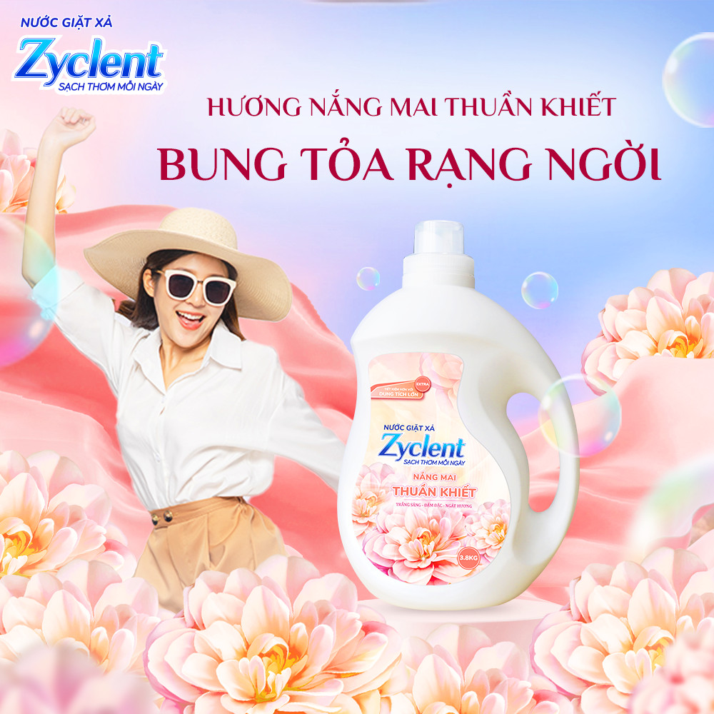 Nước Giặt Xả Zyclent Extra Hương Nắng Mai Thuần Khiết 3.8kg