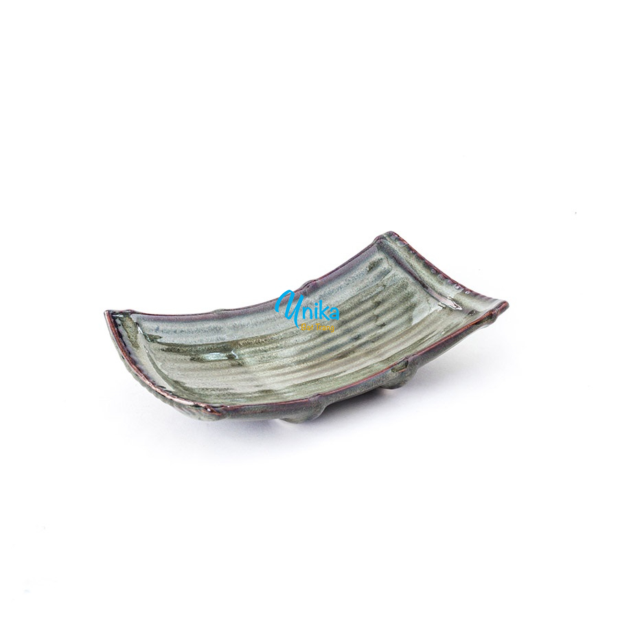 Đĩa gốm hình nan - Khay Nan Men Rêu S2  - Gốm Sứ Cao Cấp Bát Tràng