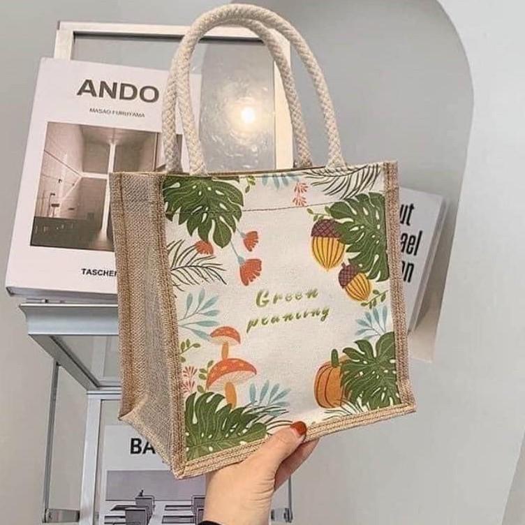 Túi Cói Tote Canvas Vải Bố Mini In Họa Tiết Cá Tính Hot Trend Mới Nhât 2021