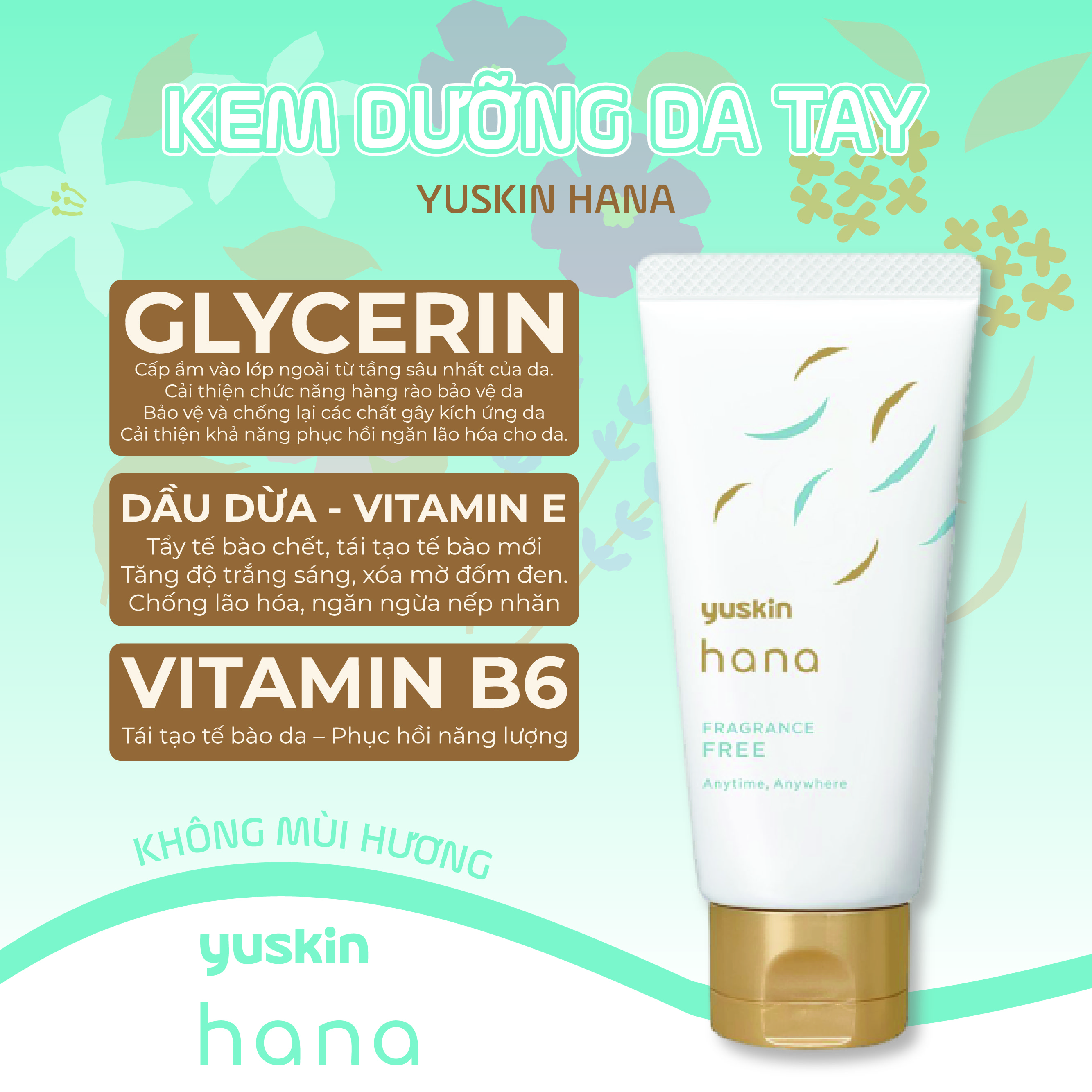 Kem Dưỡng Da Tay Không Mùi Hương Yuskin Hana Fragrance Free (Tuýp 50G)