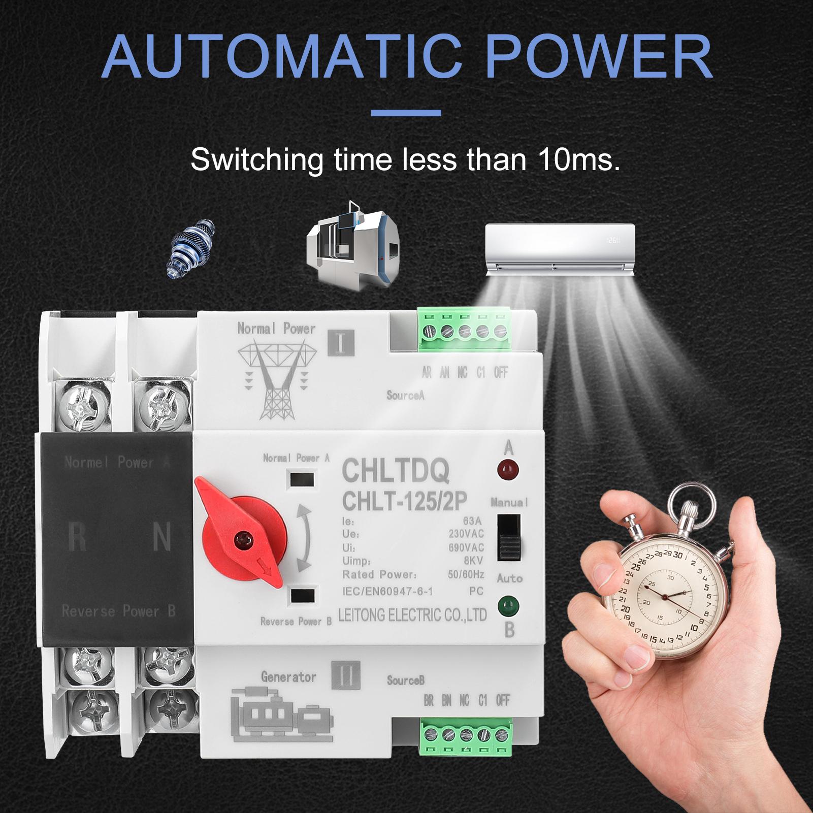 Compact Automatic Transfer Switch Electrical Selector Switches Dual Power Switch Solar Power Rail Type Household Power Transfer Switch