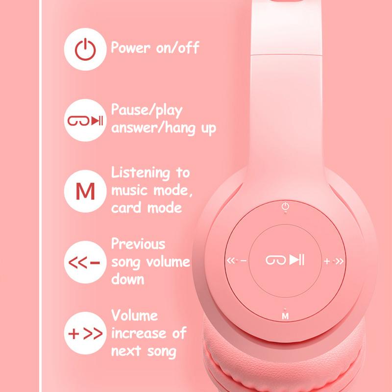 Wireless Headphones Cat Ear With Mic Bluetooth Cool Glow Light Stereo Bass Helmets Kids Gamer Girl Gifts