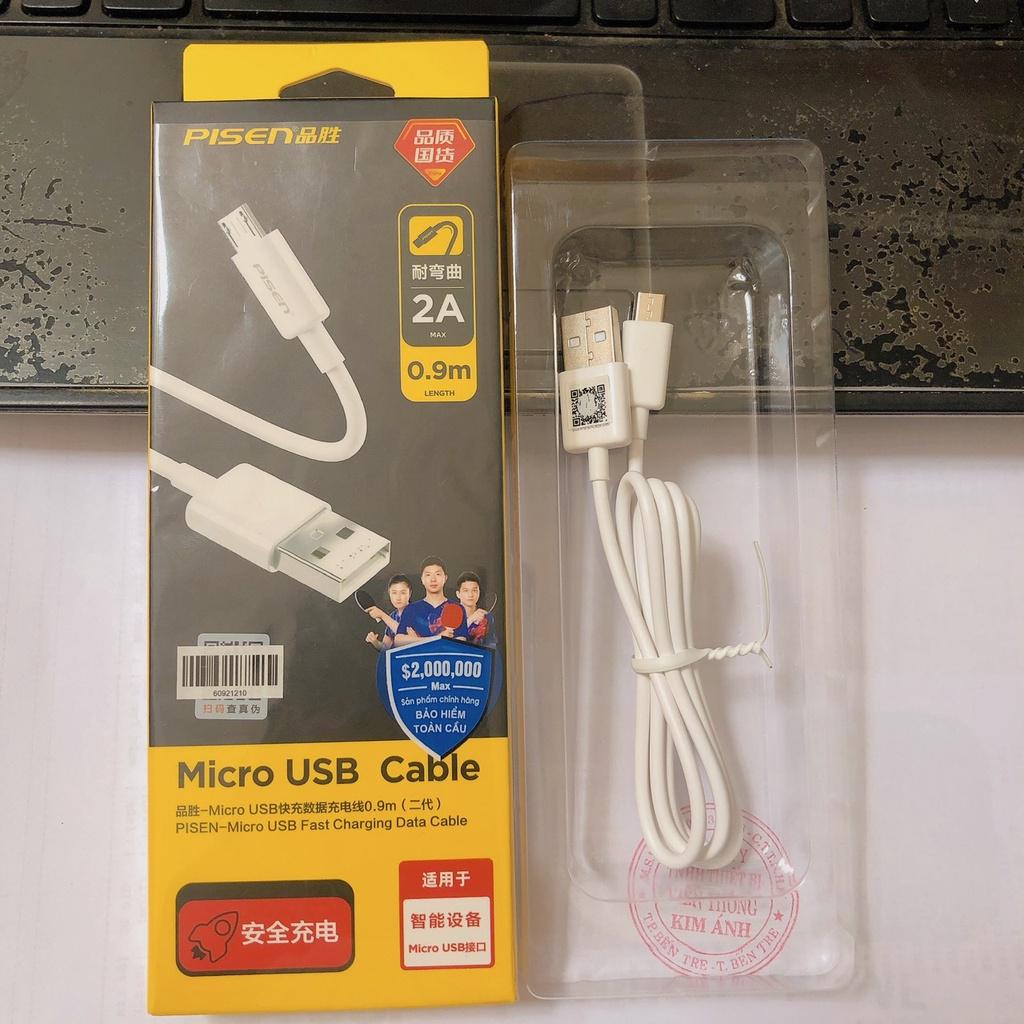Cáp sạc nhanh Hiệu Pisen Micro USB 2A 900mm , Hàng chính hãng