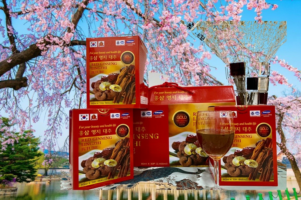 Combo 2 hộp Nước Hồng Sâm Linh Chi Táo Tàu Red Ginseng Lingzhi Jujube Gold Hàn Quốc date 07/2025, tặng kèm 1 hộp kẹo sâm mềm Hàn Quốc 200g